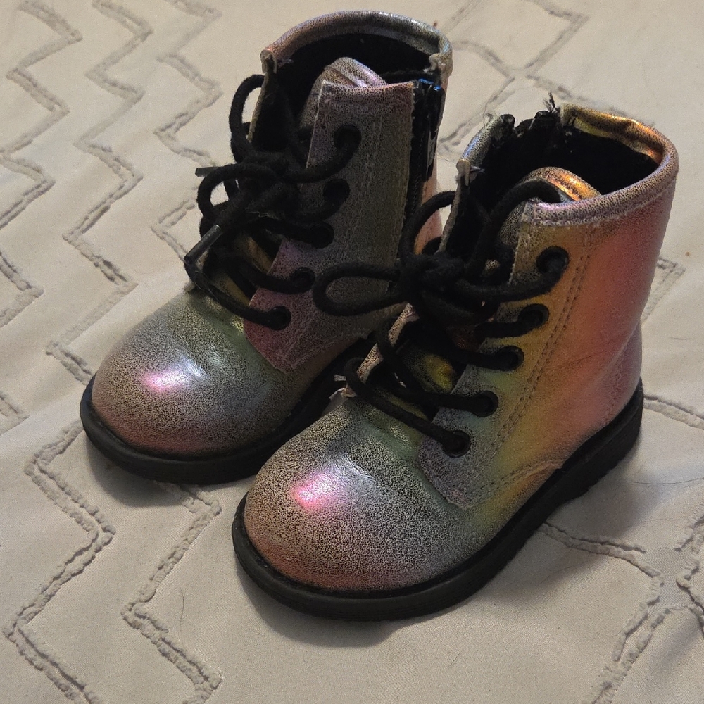 Kids Iridescent Lace-Up Boots